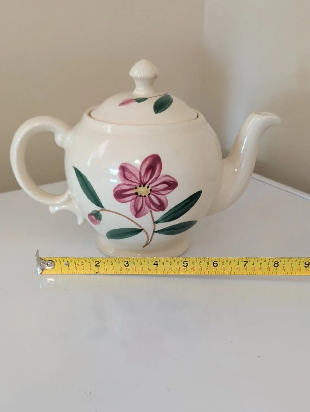 Vintage Shawnee USA Cream Teapot | Pink Floral Ceramic Tea Pot